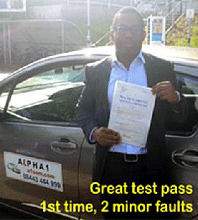 Well done Kingsley for your first time test pass with  
Alpha1 driving school
 
